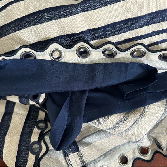J. Crew Shift Dress E8993 Blue  Striped Scalloped Hem Grommets Size 2 - Picture 6 of 16